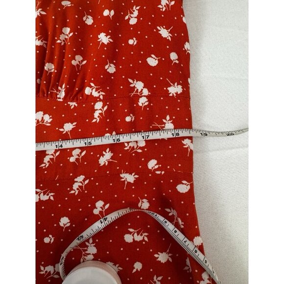 Y2K Red Floral Babydoll Mini Dress L Cottagecore Coquette Soft Girl Romantic - Picture 9 of 12